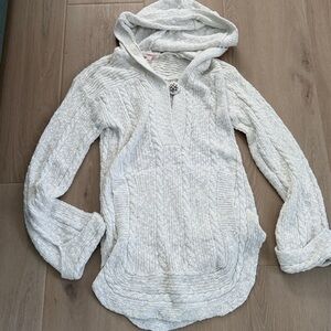 Rebecca Taylor Cozy Hooded V-Neck Sweater, Size S, Off-White, Jewel Button